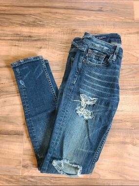 VIGOSS The Thompson Tomboy Jeans Distressed Skinny Dark Wash 25x27